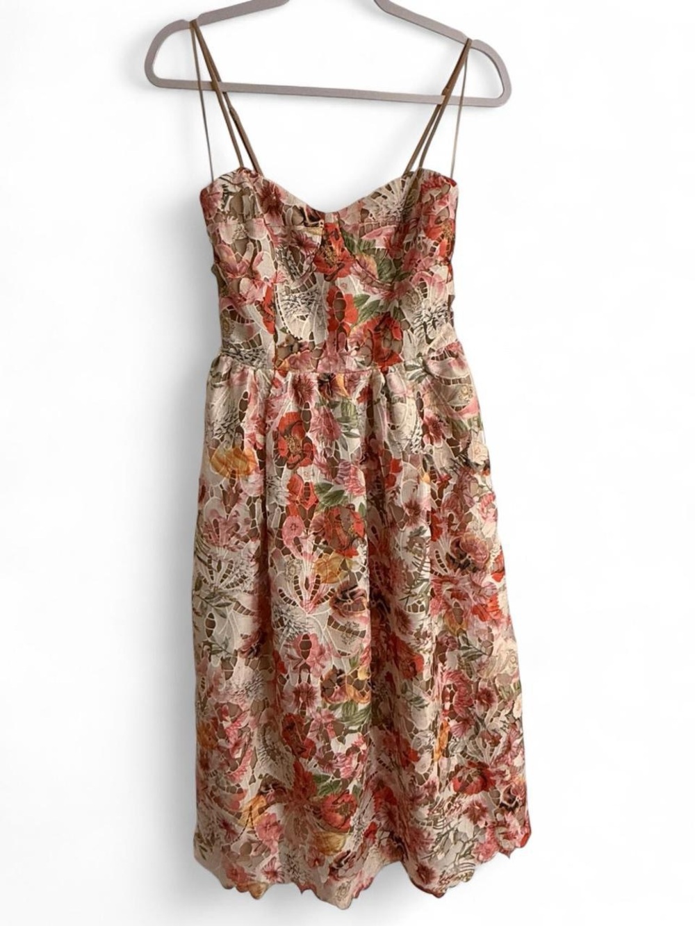 Lucy Paris Floral Midi Dress in Pink, Green, Rust